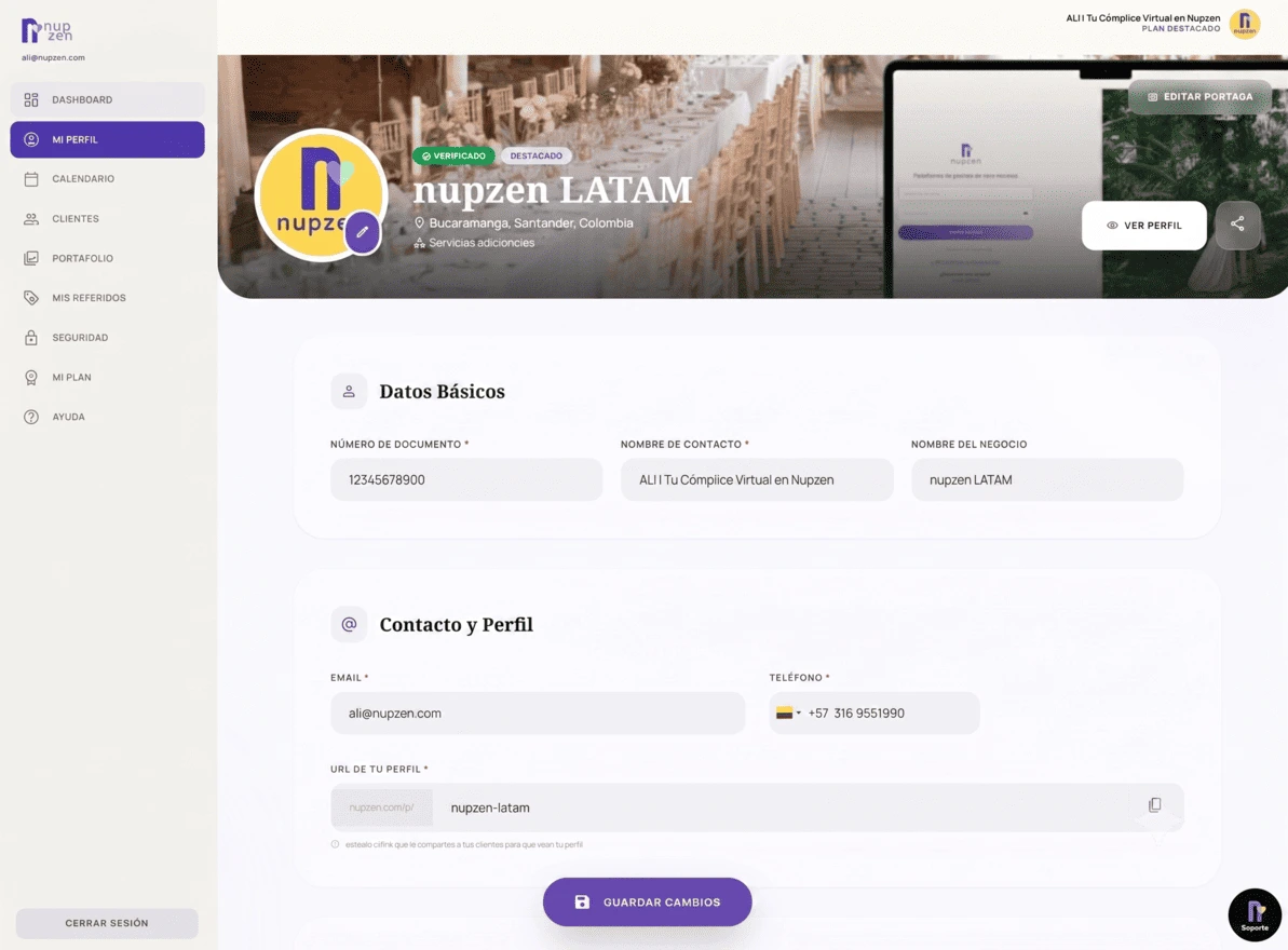 Perfil profesional optimizado para proveedores Nupzen