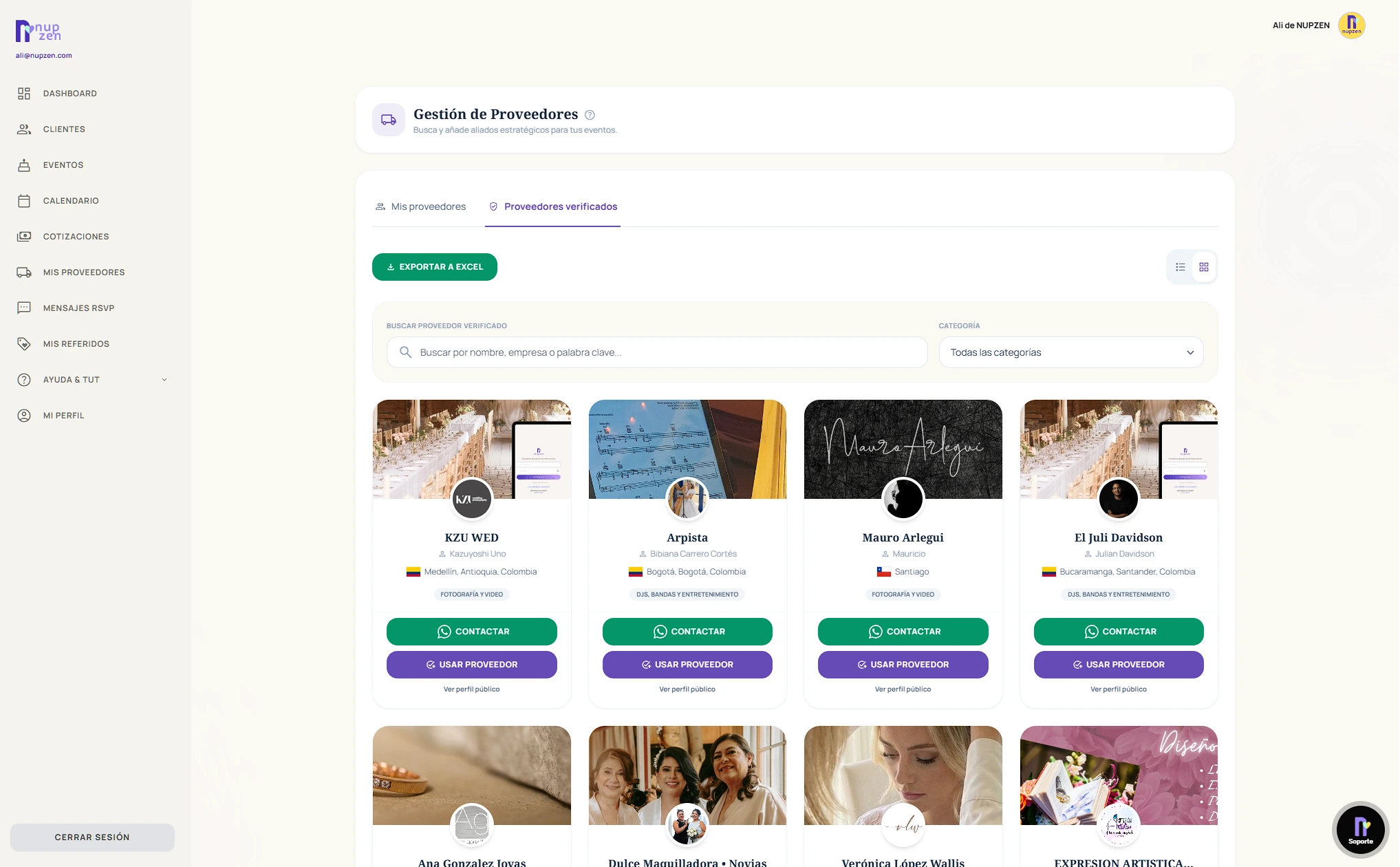 Directorio de proveedores verificados para matrimonios